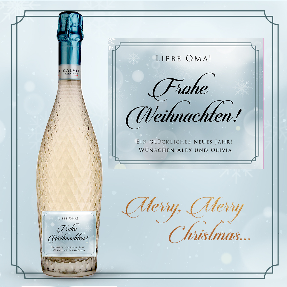 FROHE WEIHNACHTEN DIAMANT FLASCHE CALVET BLUE - Geschenke zu Weihnachten.  Personalisierter Alkohol | online kafuen
